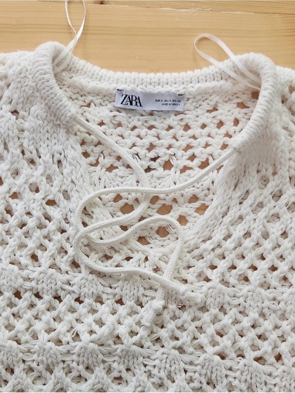 Zara Fringe Crochet Sweater Top Open Knit V-Neck Tassel Boho Beach Shirt